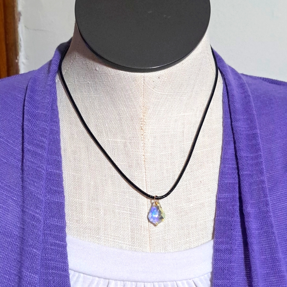 Crystal AB Medallion Pendant Short Corded Necklace